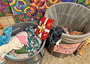 buckets filled with donated pajamas